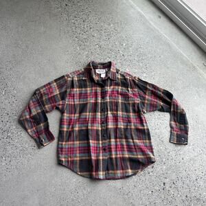 Just class women’s small flannel top red browns plaid cotton button up flannel
